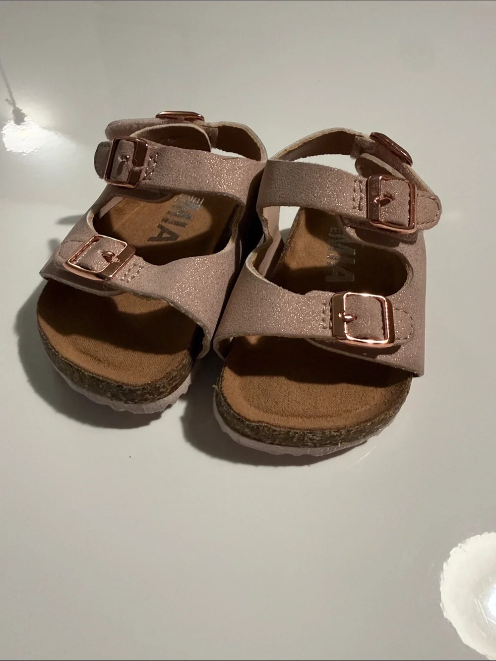 mini MIA  Rose Gold Glitter Double-Buckle Kids Sandals Sz 3-6 months